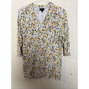 J.Jill Wearever Collection Floral V Neck Tunic Top Size L Classiccore Cottagecor